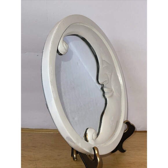 Crescent Moon Face  Mirror  Celestial Resin Heavy White 9.5” Vintage - Picture 2 of 6